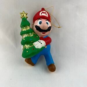 Super Mario Christmas Ornament PVC 4.5" Holding Tree Y2K Nintendo Holiday Gamer